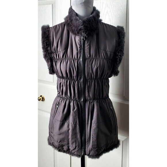 Linda Richards Luxury Gray Rabbit Fur & Ruched Silk Reversible Vest Sz Small EUC - Picture 1 of 7